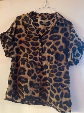 Leopard Print Button-Up Blouse - Black & Brown